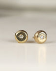 Rustic Diamond Pebble Stud Earrings 14k Solid Gold