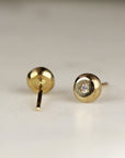 Rustic Diamond Pebble Stud Earrings 14k Solid Gold