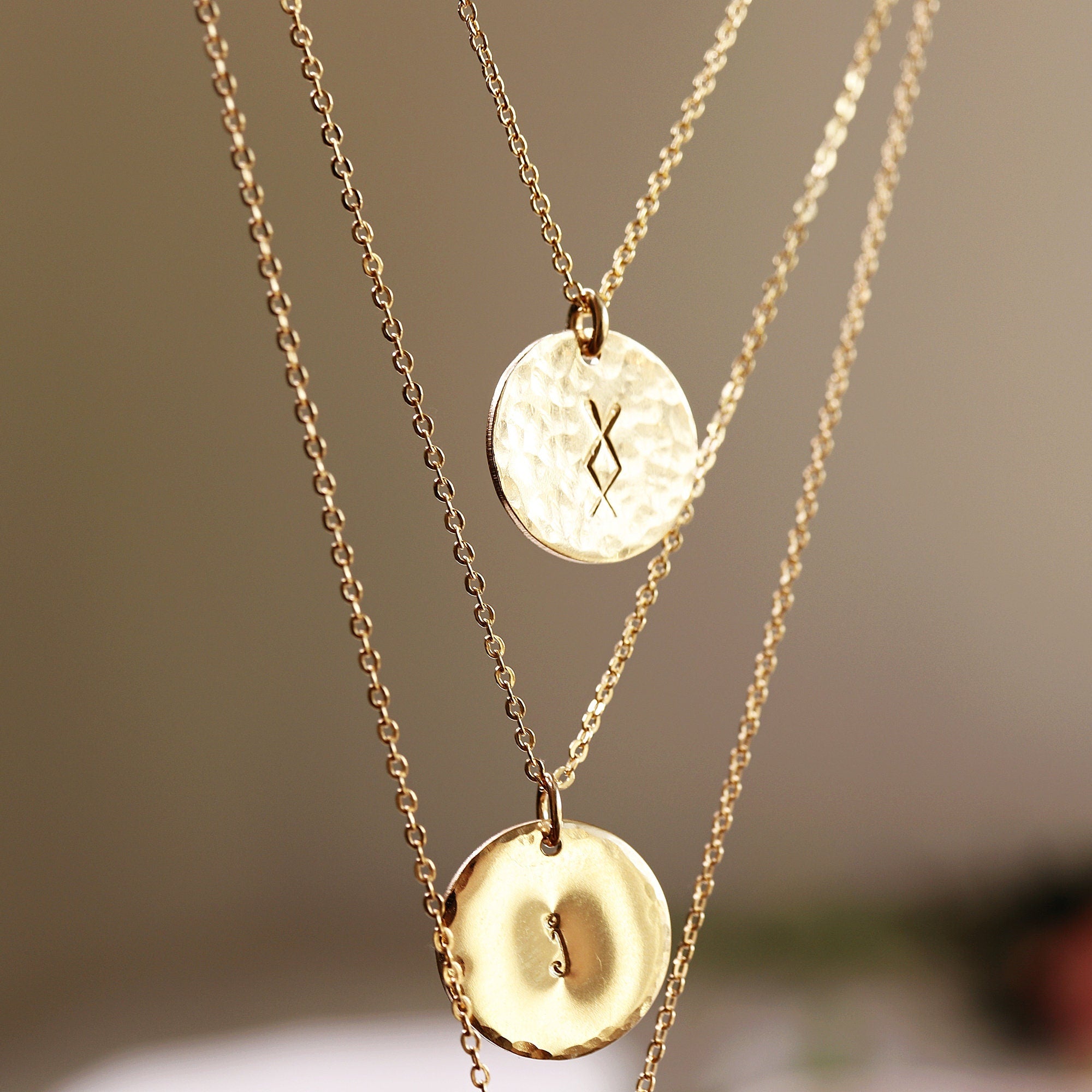 Custom Initial Necklace Gold Filled – Hand Stamped Hammered Coin Necklace, Personalized Mother Gift, Bridesmaid Jewelry - Melt'm Jewelry