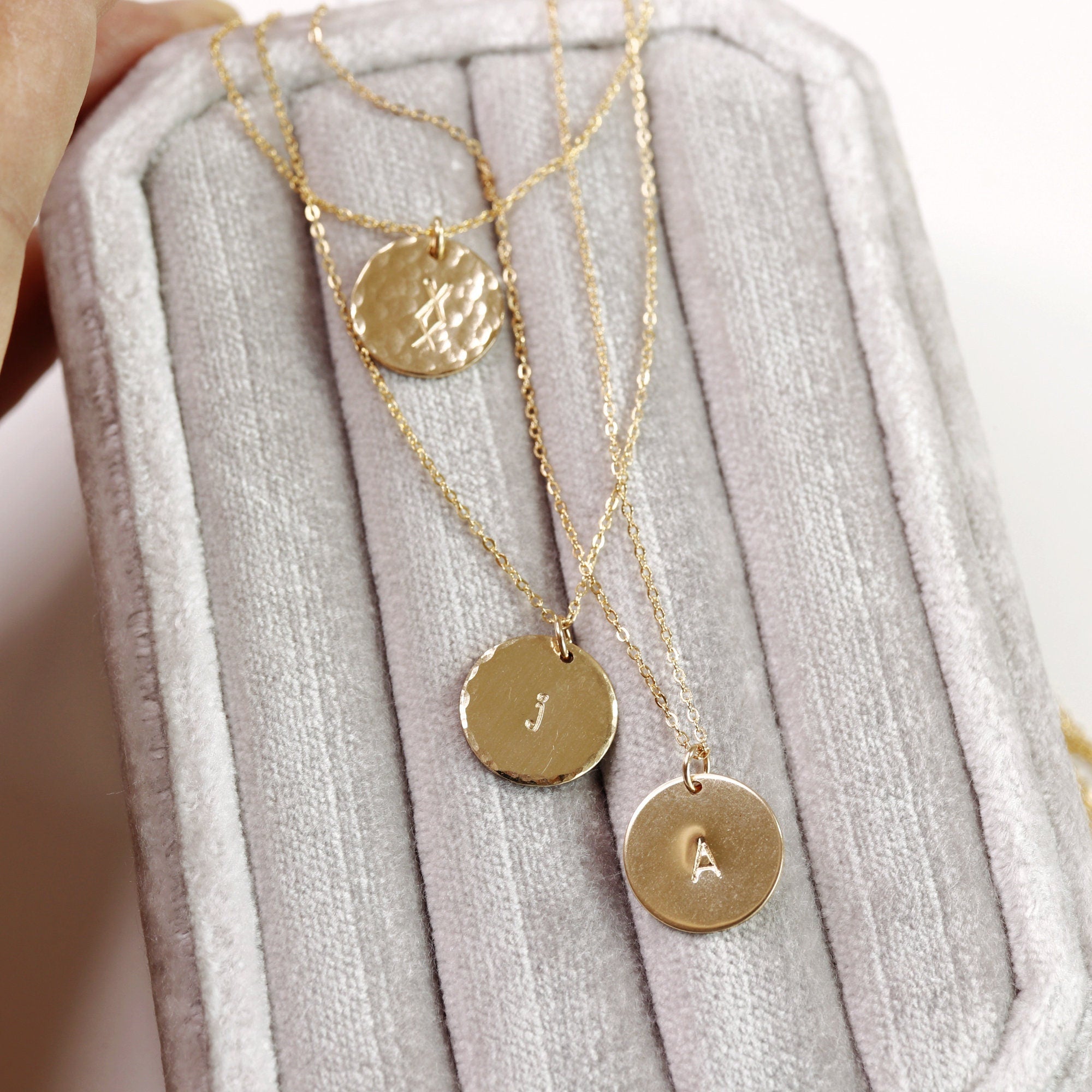 Custom Initial Necklace Gold Filled – Hand Stamped Hammered Coin Necklace, Personalized Mother Gift, Bridesmaid Jewelry - Melt'm Jewelry