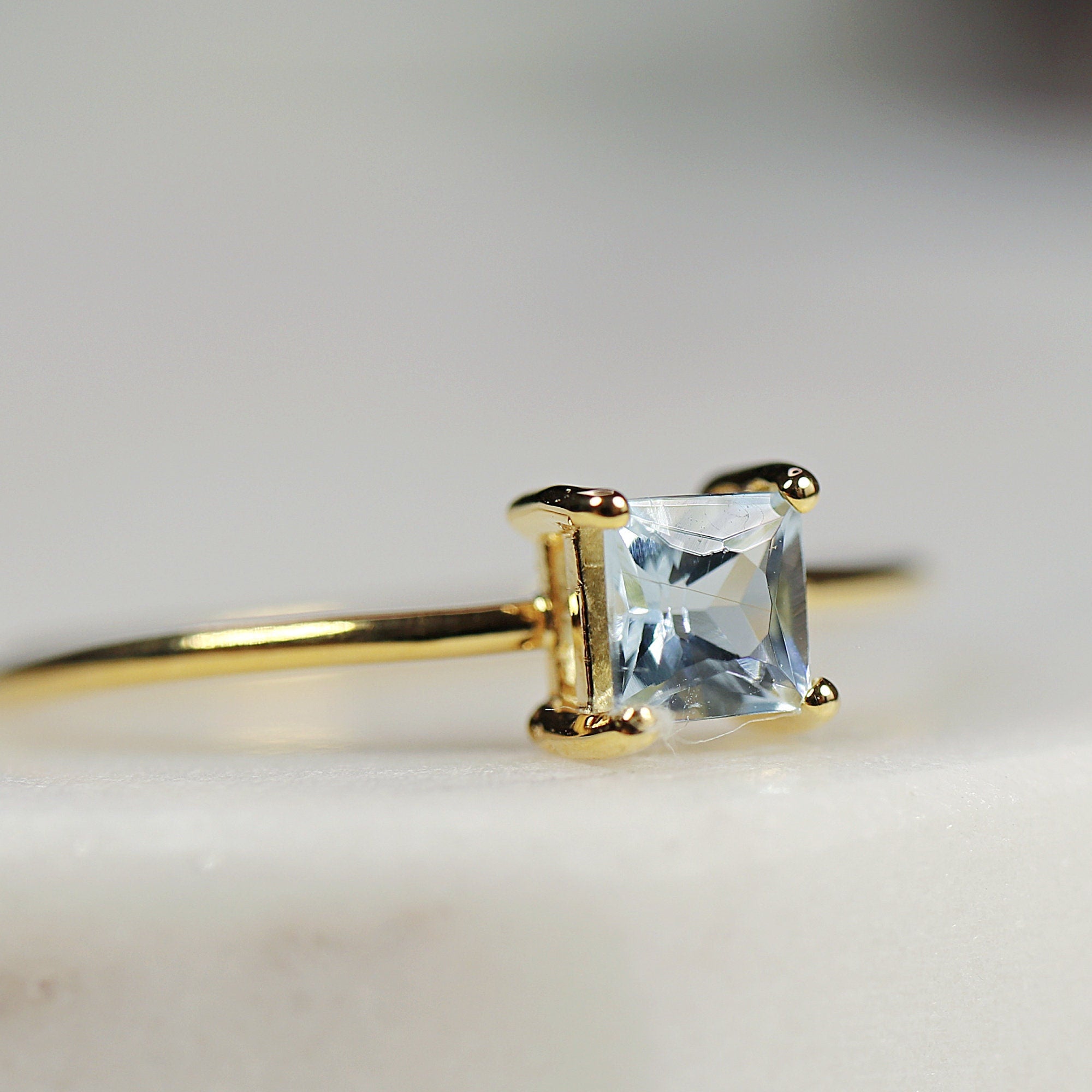14k Gold Square Princess Aquamarine Ring - Melt'm Jewelry