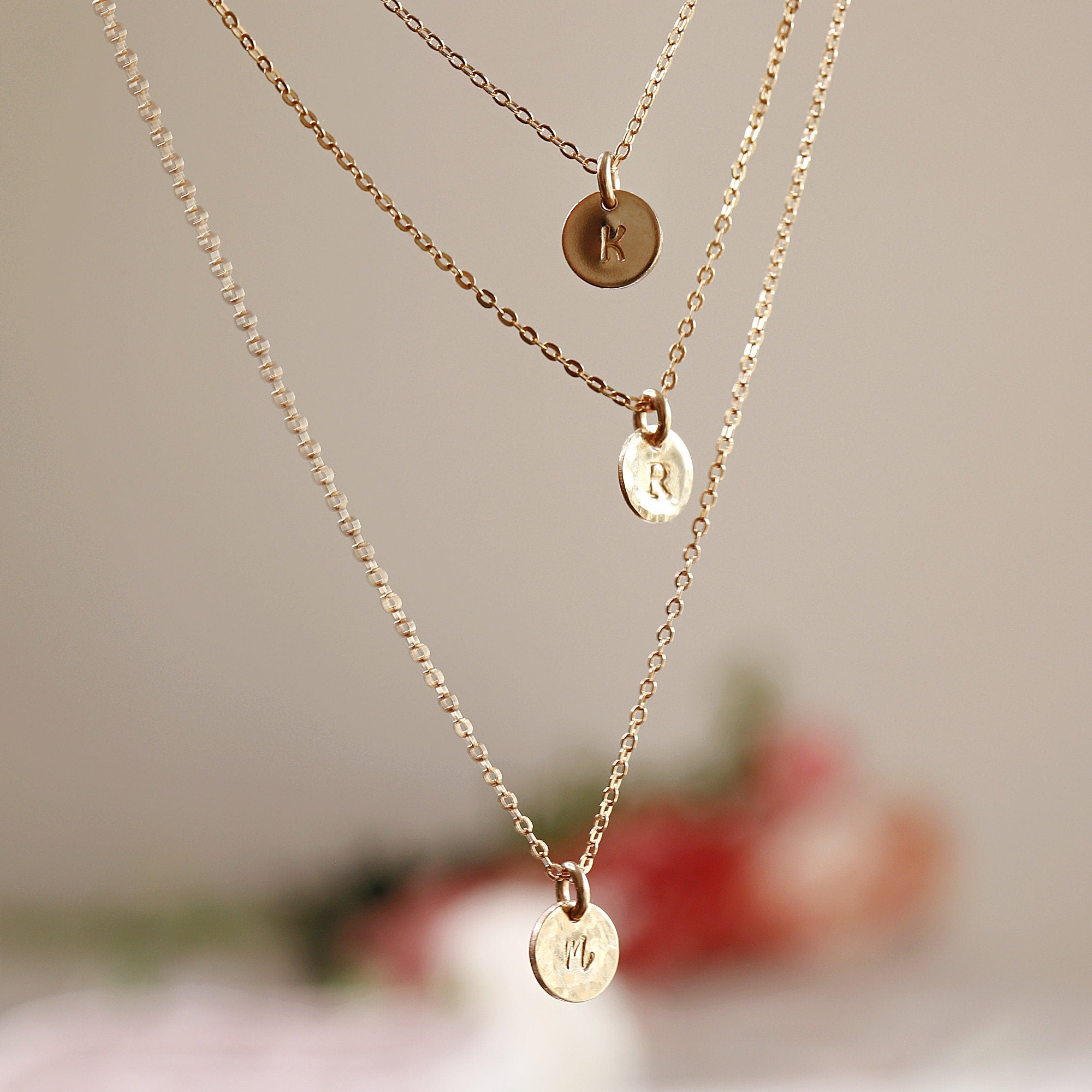 Dainty Initial Necklace Gold Filled, Hand Stamped Initial Necklace