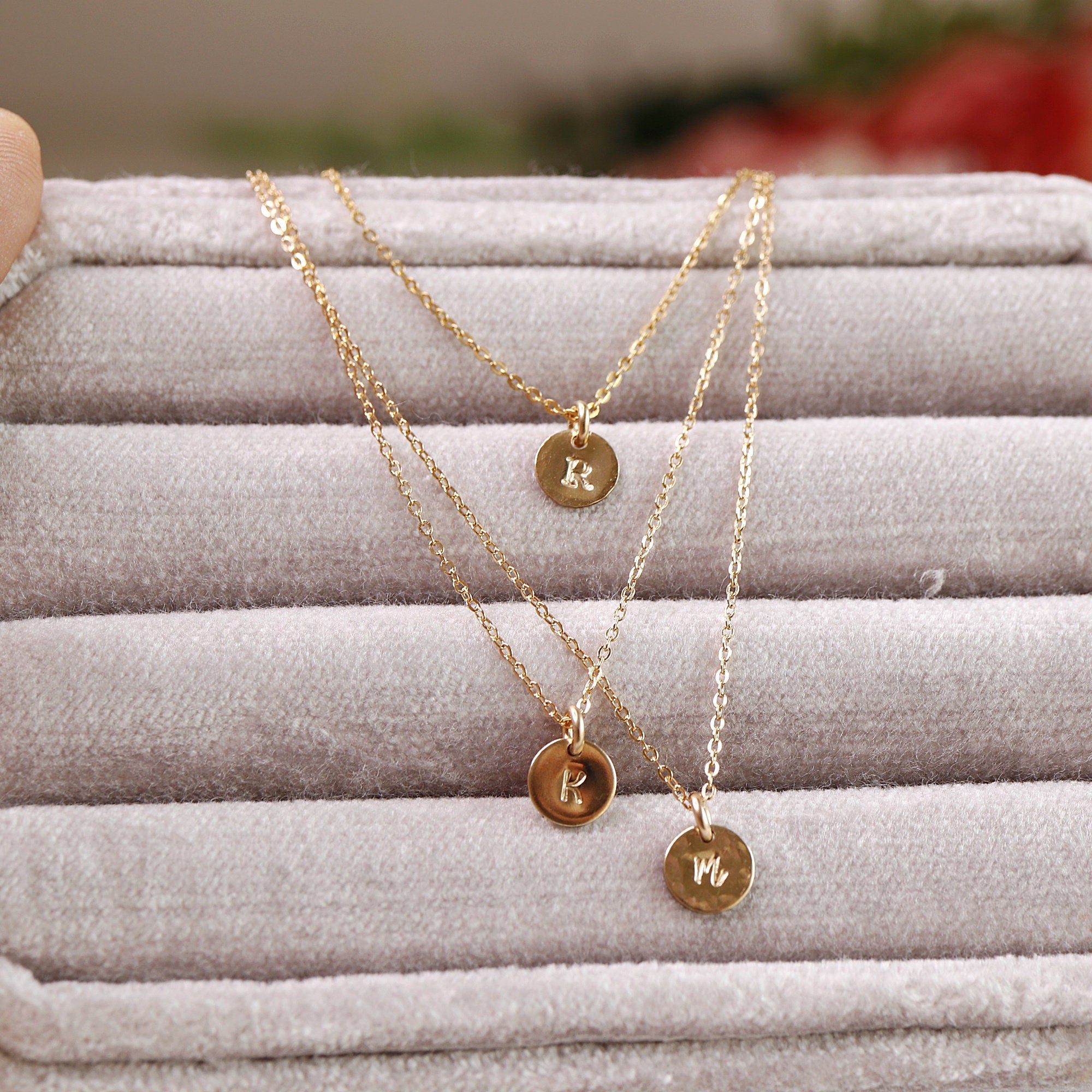 Dainty Initial Necklace Gold Filled, Hand Stamped Initial Necklace