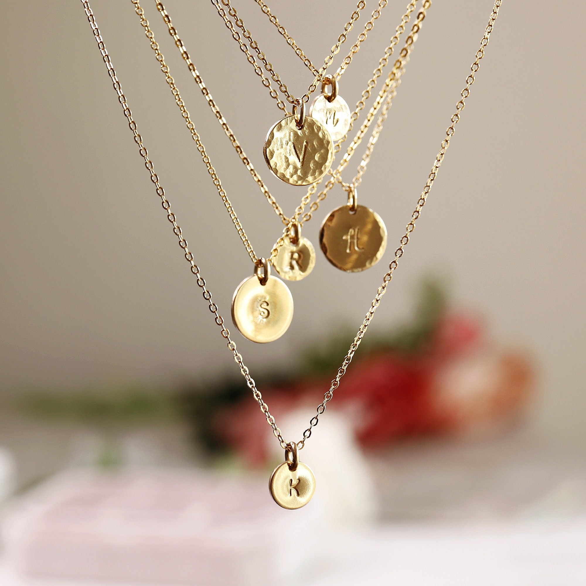 Dainty Initial Necklace Gold Filled, Hand Stamped Initial Necklace