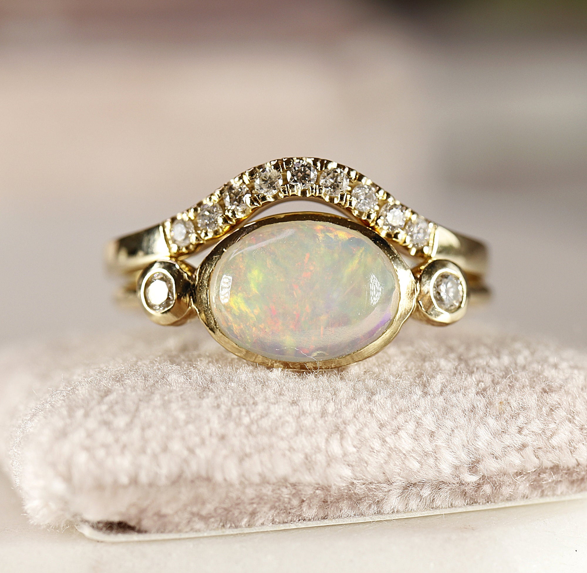 14k Gold Opal and Diamond Ring