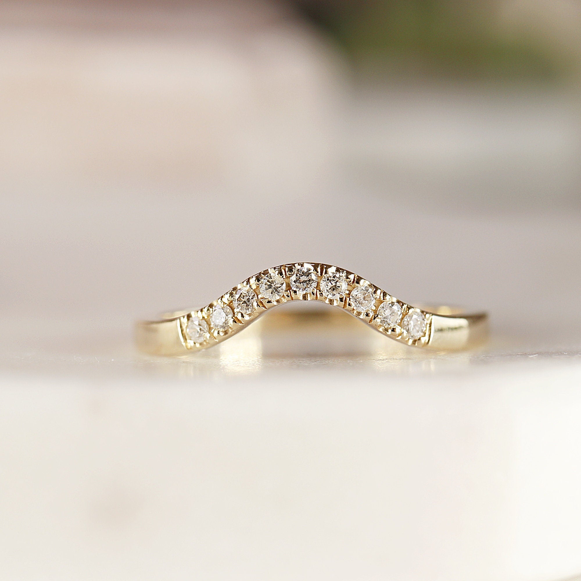 Curved Diamond Wedding Band, Matching Ring Gold Band - Melt'm Jewelry