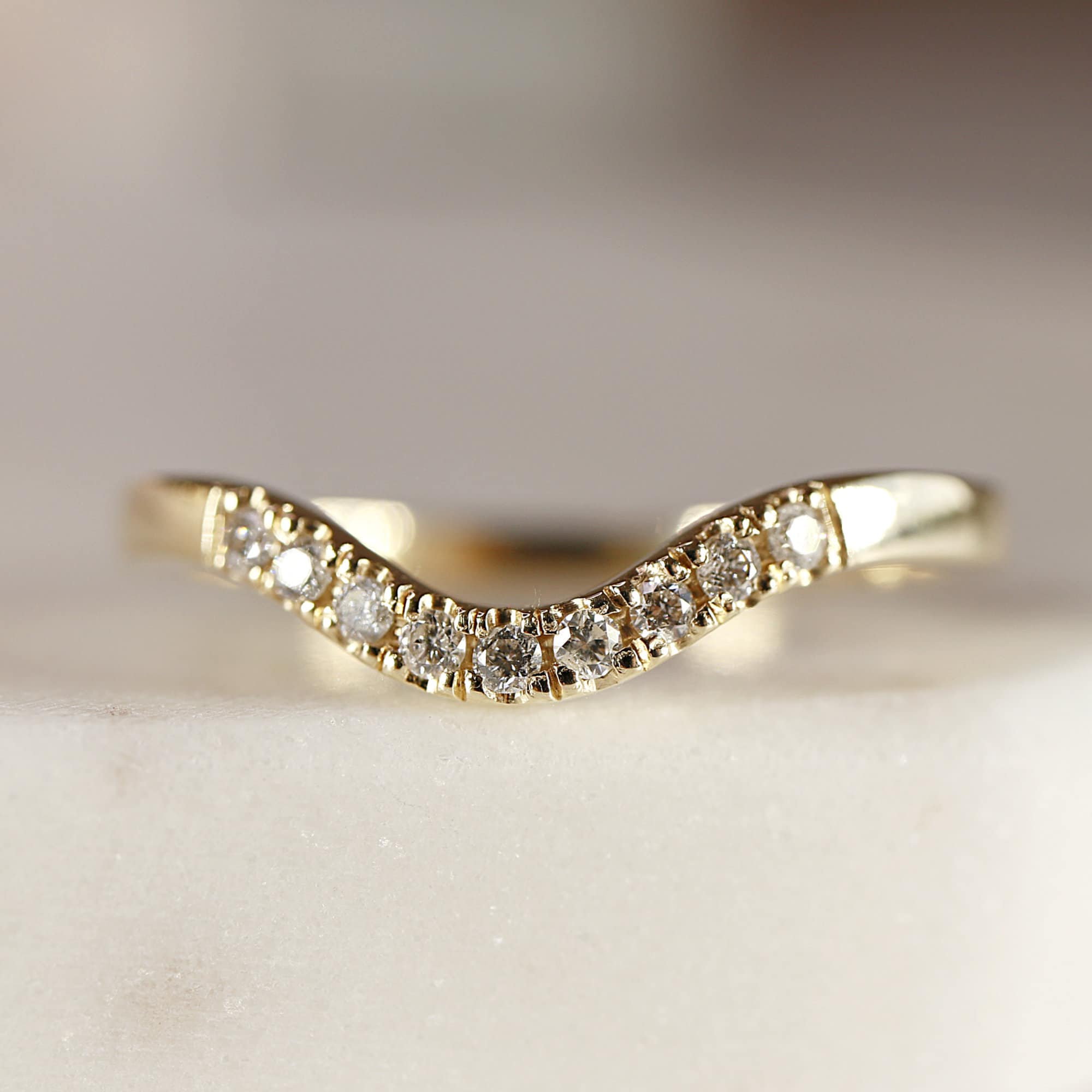 Curved Diamond Wedding Band, Matching Ring Gold Band