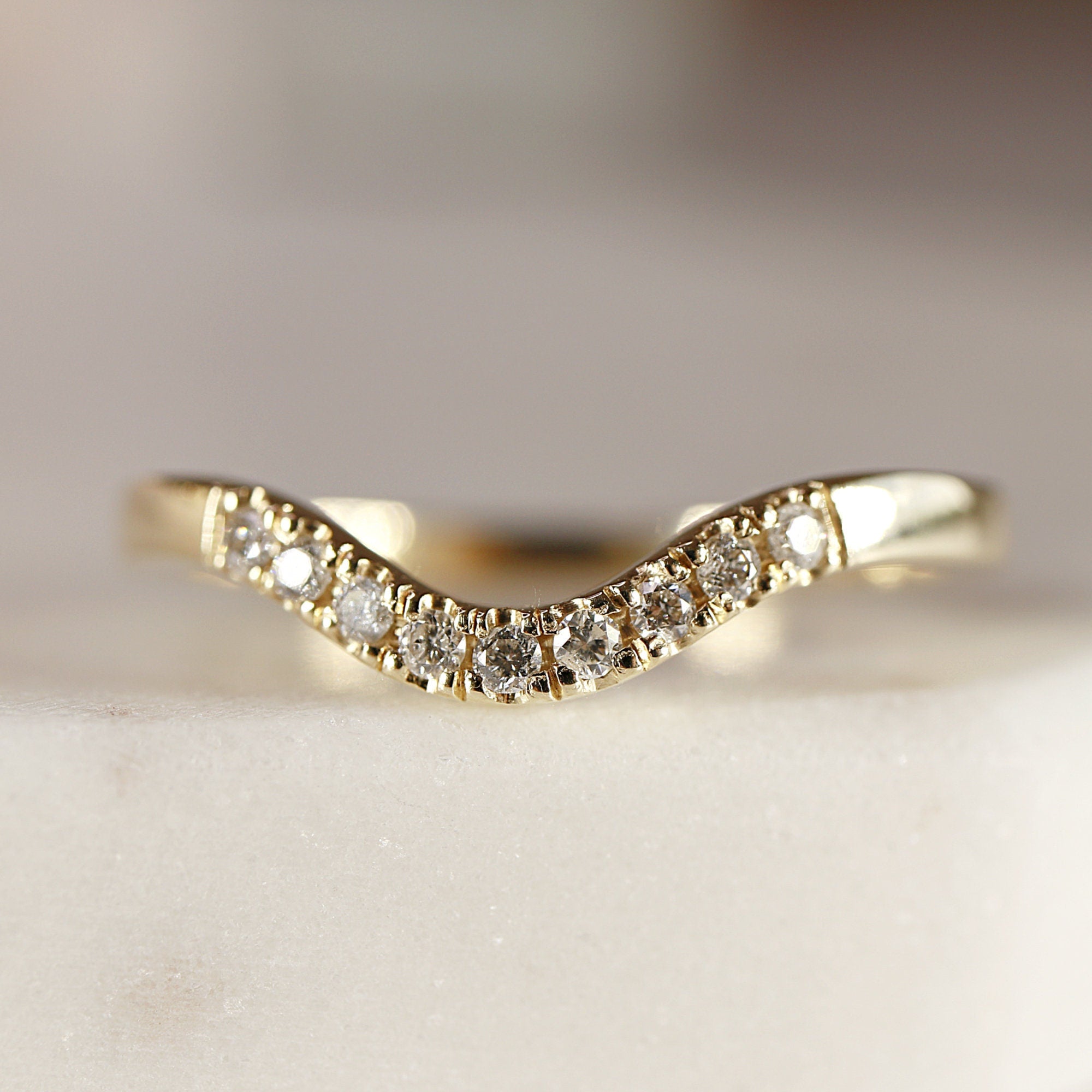 Curved Diamond Wedding Band, Matching Ring Gold Band - Melt'm Jewelry