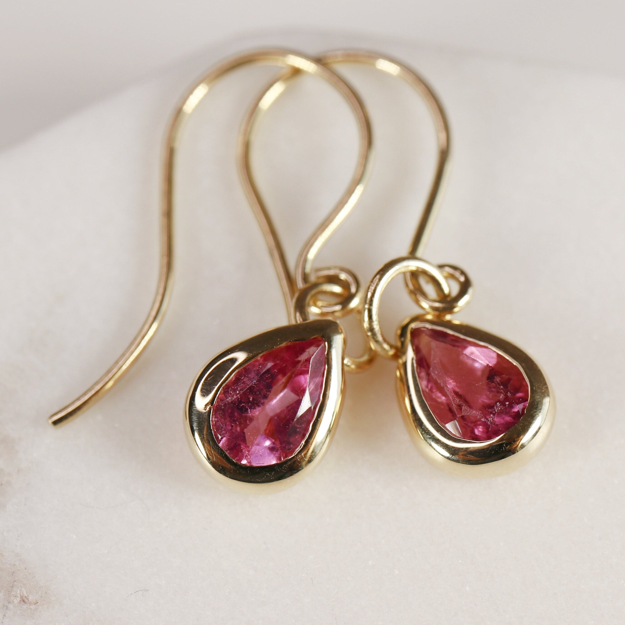 18k Gold Pink Tourmaline Earrings