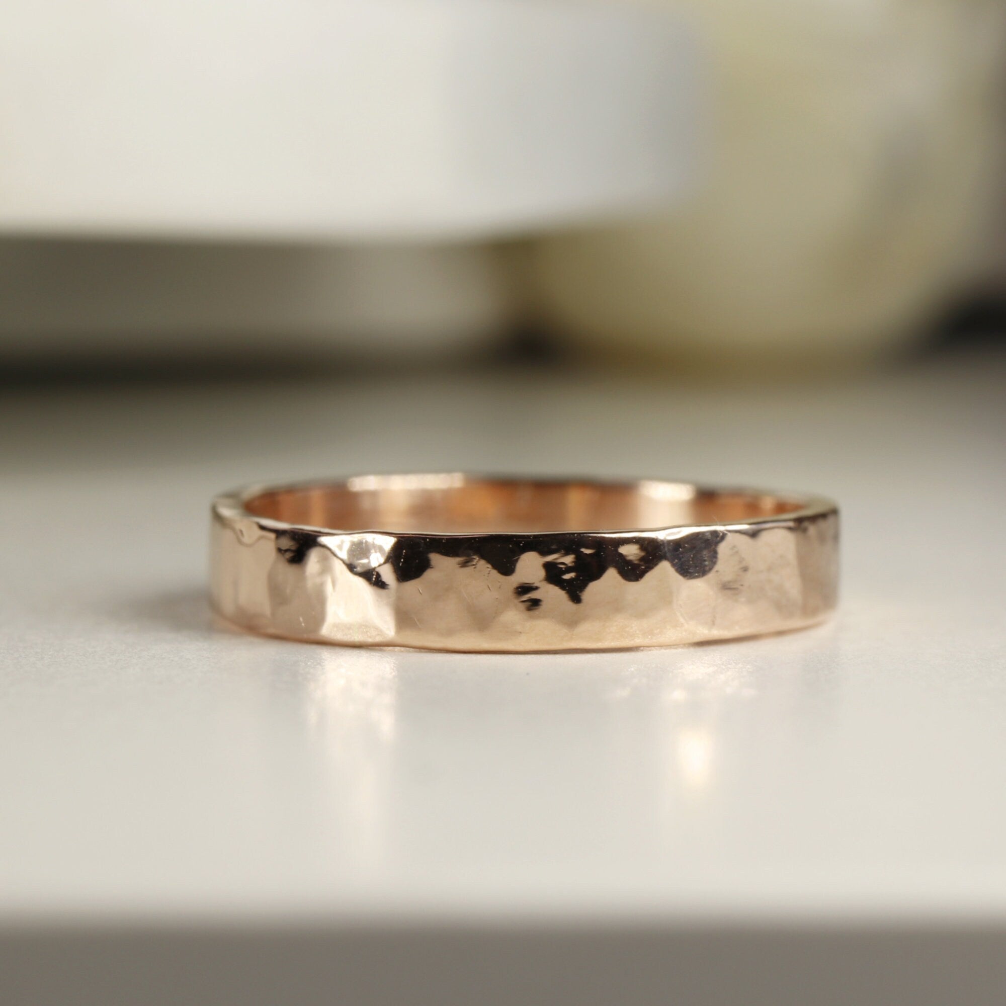 14k Rose Gold Hammered Wedding Band 3mm