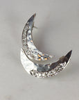 Pave Diamond Crescent Moon Earrings Sterling Silver Hammered