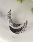 Pave Diamond Crescent Moon Earrings Sterling Silver Hammered