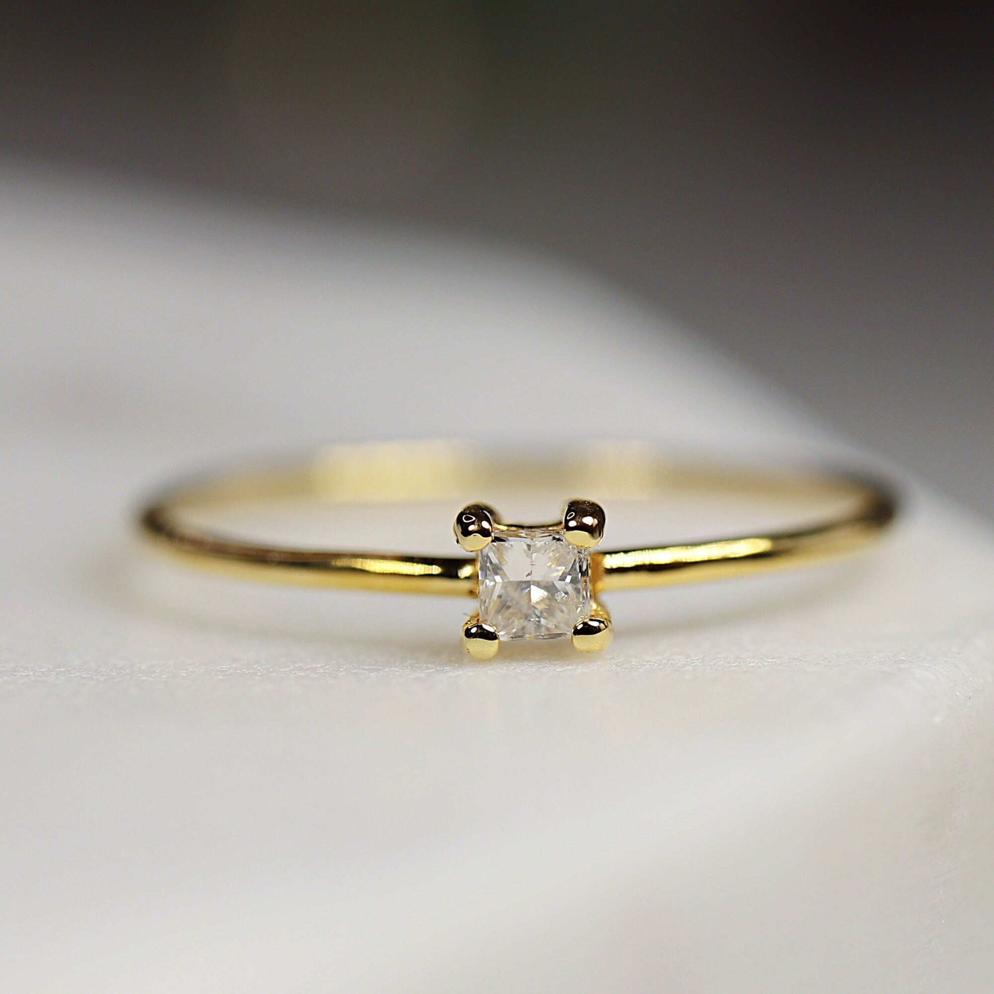 Dainty Princess Cut Diamond Stacking Ring