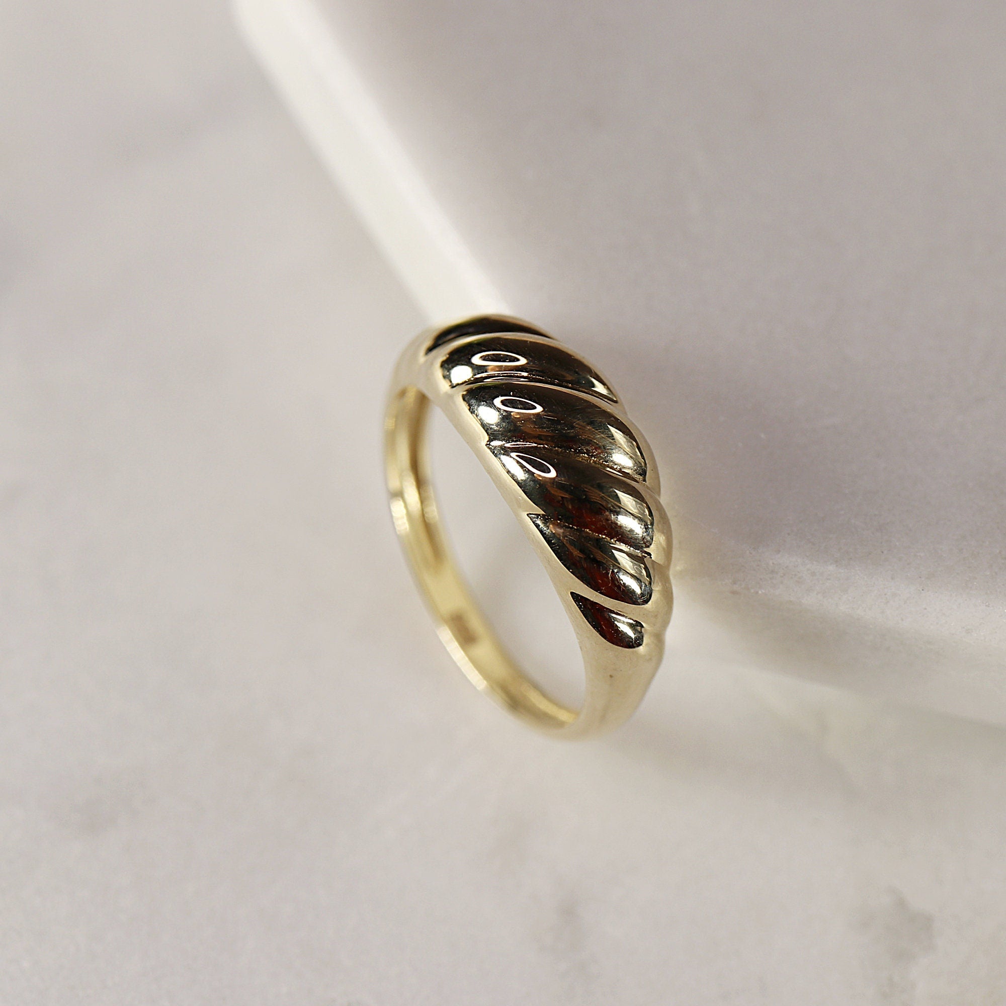 14k Solid Gold Croissant Ring, Chunky Dome Ring