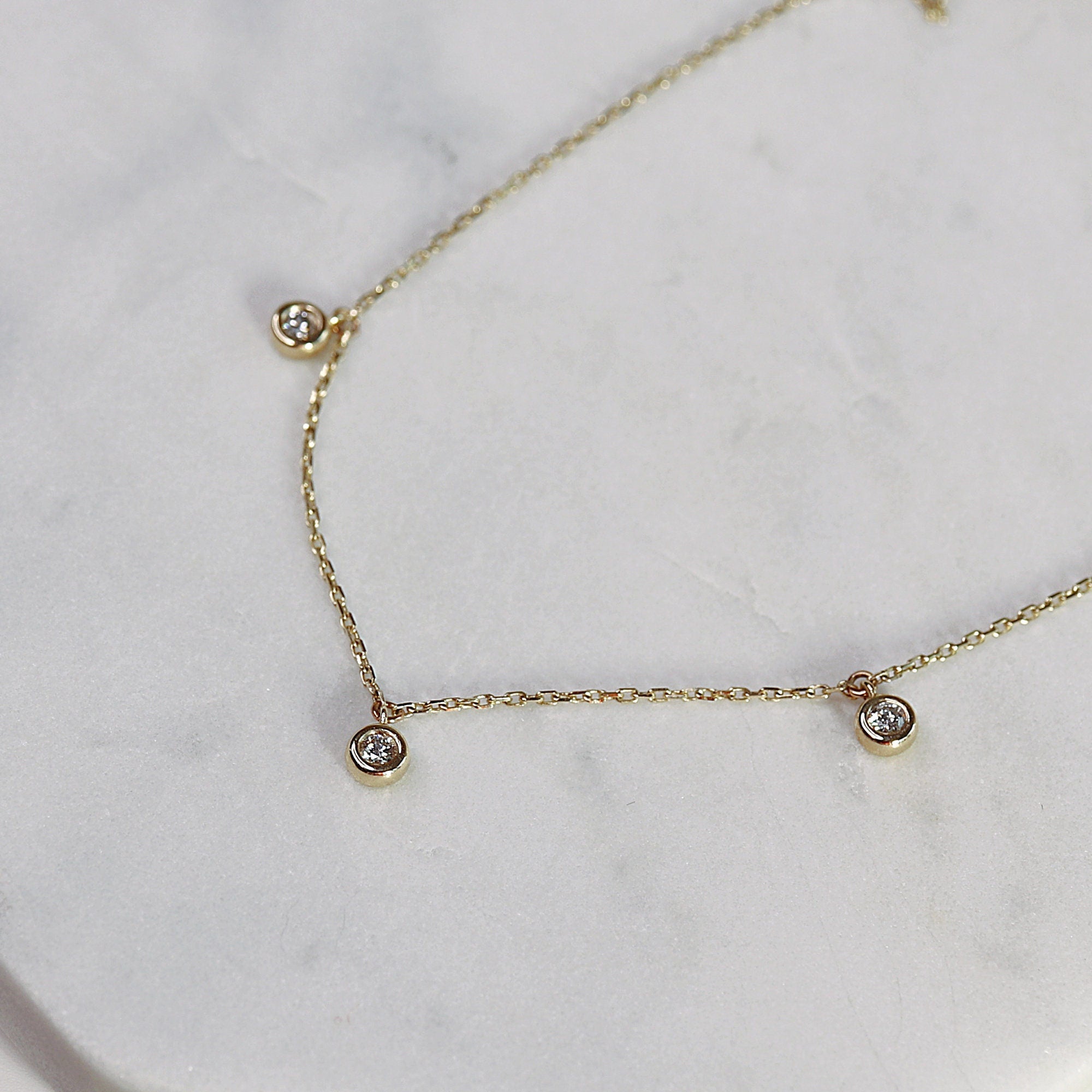 3 Diamond Station Necklace in 14k Gold - Melt'm Jewelry