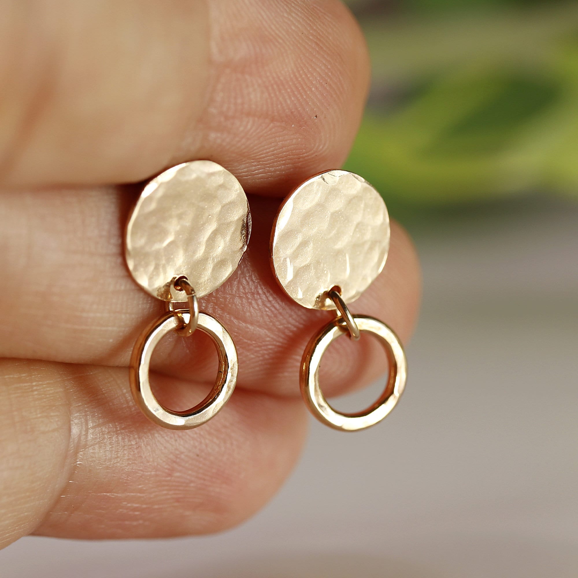 Open Circle and Dot Dangle Studs Earrings