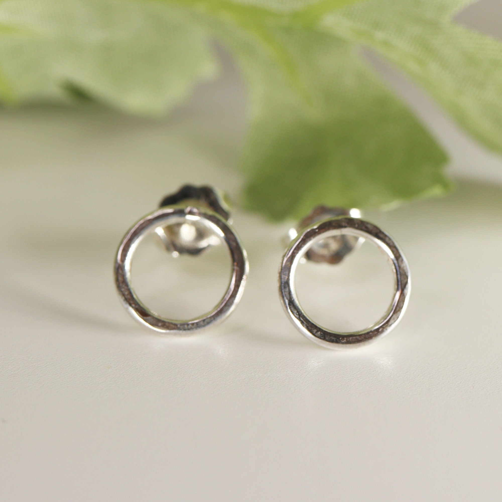 Hammered Gold Circle Stud Earrings