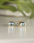 Aquamarine Stud Earrings 14k Solid Gold