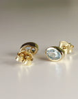 Aquamarine Stud Earrings 14k Solid Gold