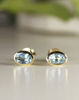 Aquamarine Stud Earrings 14k Solid Gold