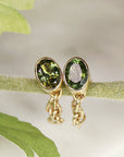 14k Solid Gold Green Tourmaline Chain Earrings - Melt'm Jewelry