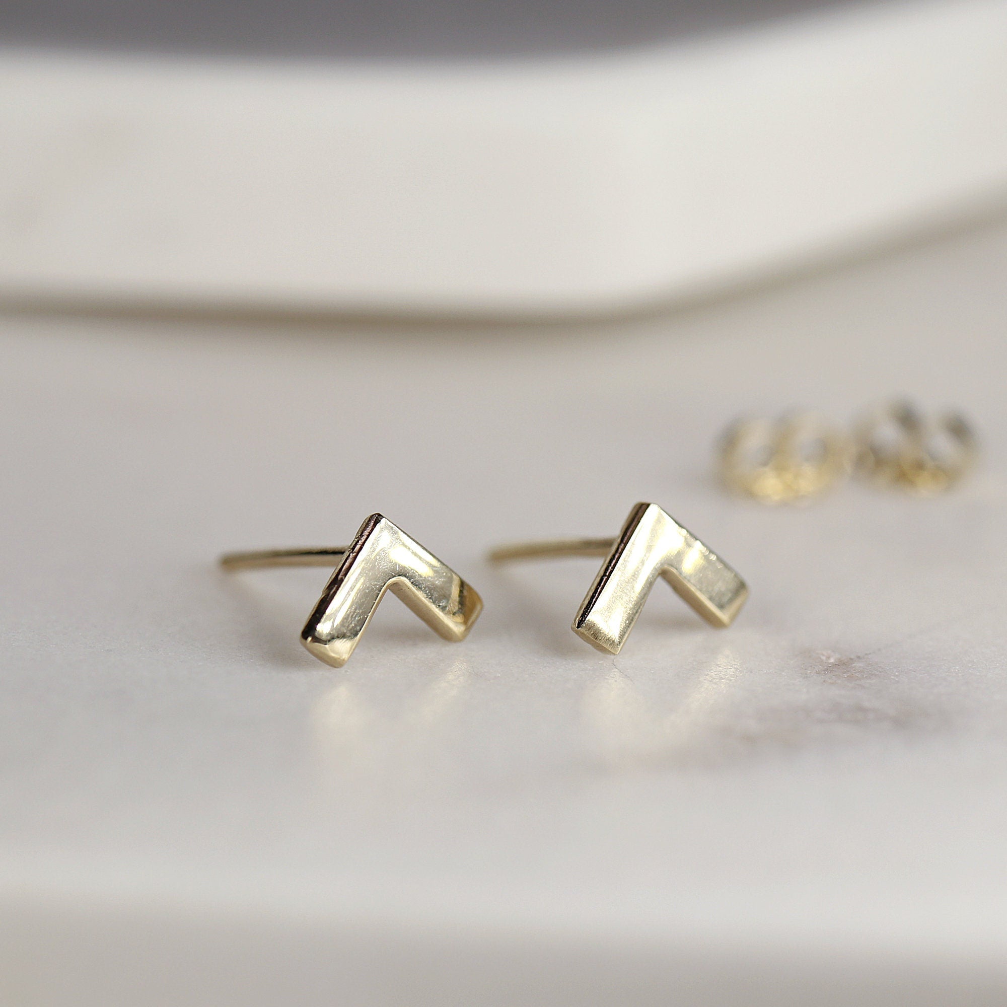 14k Solid Gold Chevron Stud Earrings