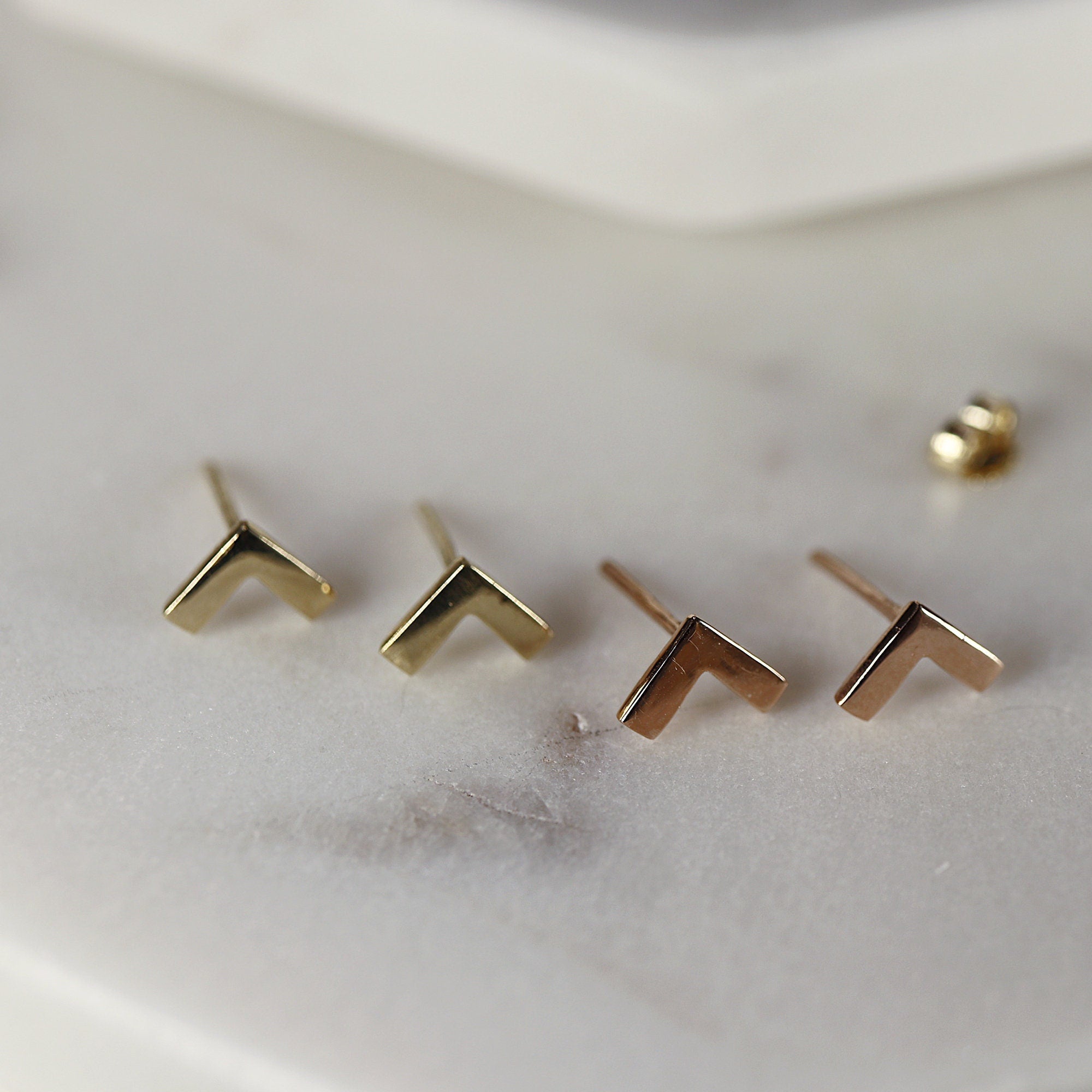 14k Solid Gold Chevron Stud Earrings