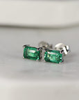 14k Gold Emerald Cut Emerald Stud Earrings