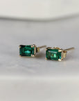 14k Gold Emerald Cut Emerald Stud Earrings