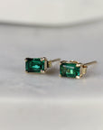 14k Gold Emerald Cut Emerald Stud Earrings - Melt'm Jewelry
