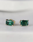 14k Gold Emerald Cut Emerald Stud Earrings