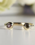 18k Solid Gold Pink Tourmaline Ring, Open Cuff Ring