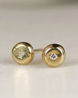 Rustic Diamond Pebble Stud Earrings 14k Solid Gold