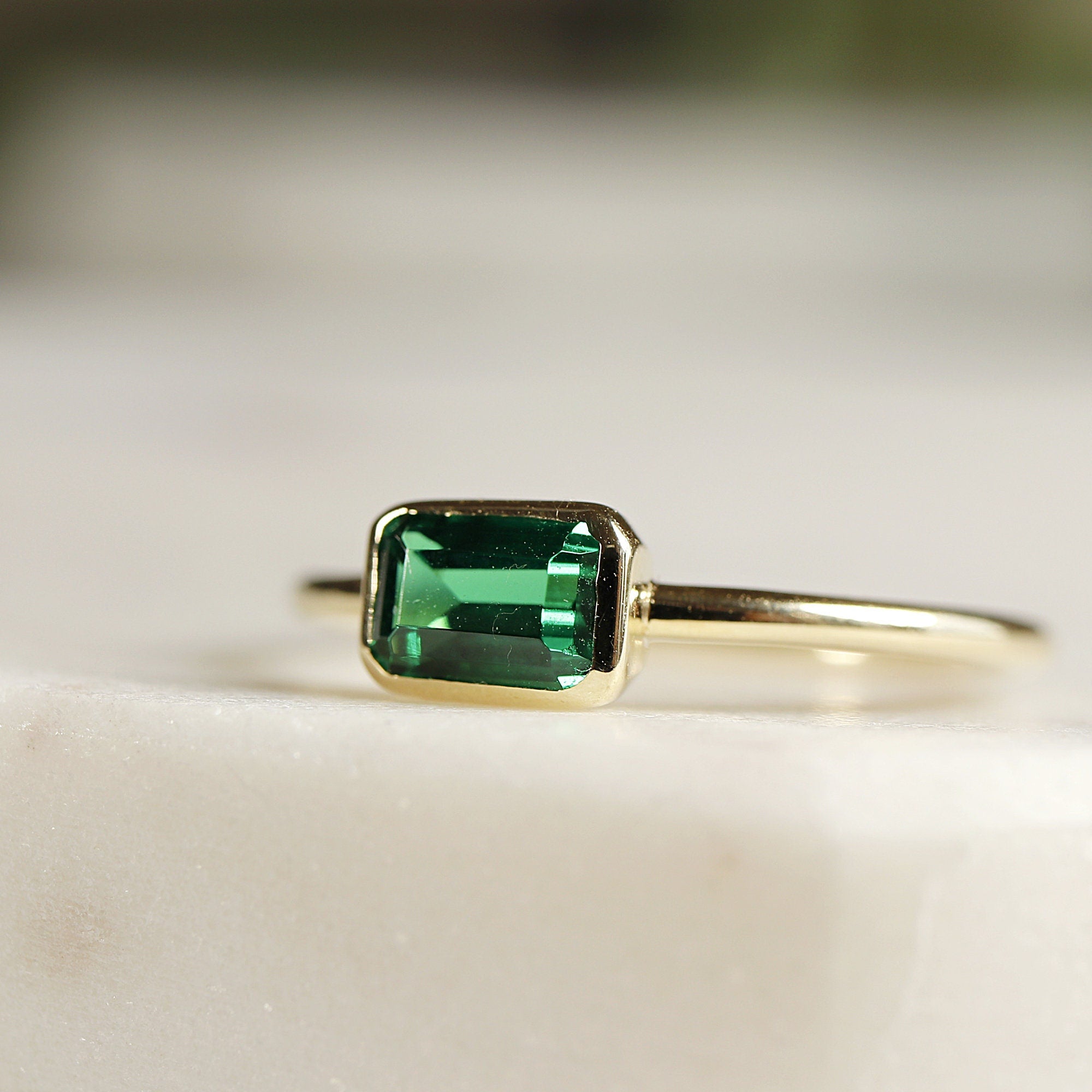 Emerald Cut Bezel Set East West Emerald Ring - Melt'm Jewelry