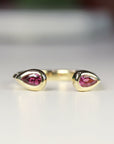 18k Solid Gold Pink Tourmaline Ring, Open Cuff Ring