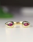 18k Solid Gold Pink Tourmaline Ring, Open Cuff Ring