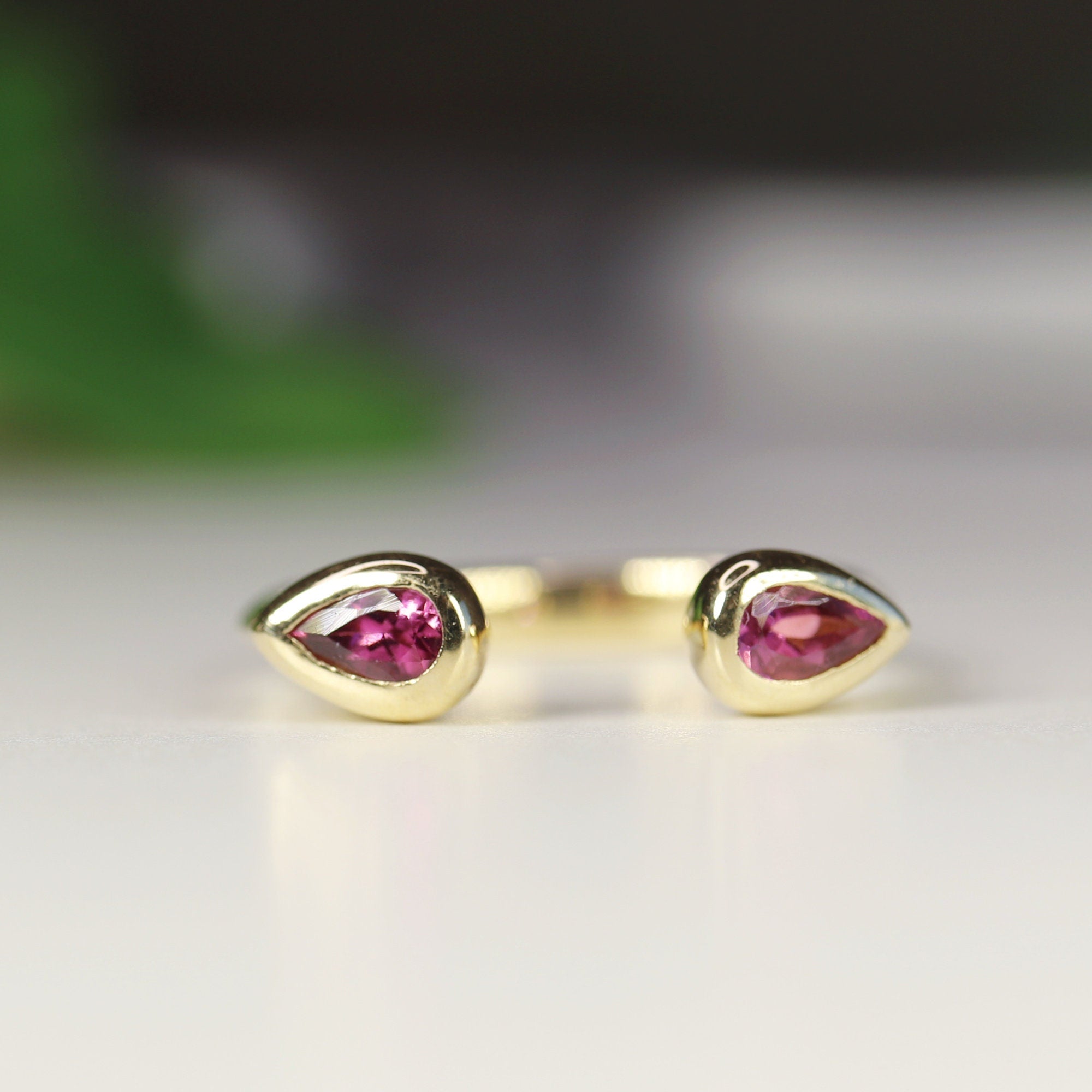 18k Solid Gold Pink Tourmaline Open Cuff Ring - Melt'm Jewelry
