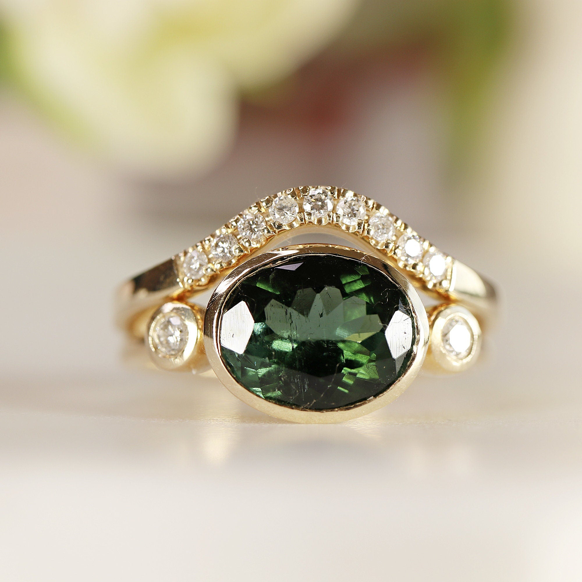 Curved Diamond Wedding Band, Matching Ring Gold Band - Melt'm Jewelry
