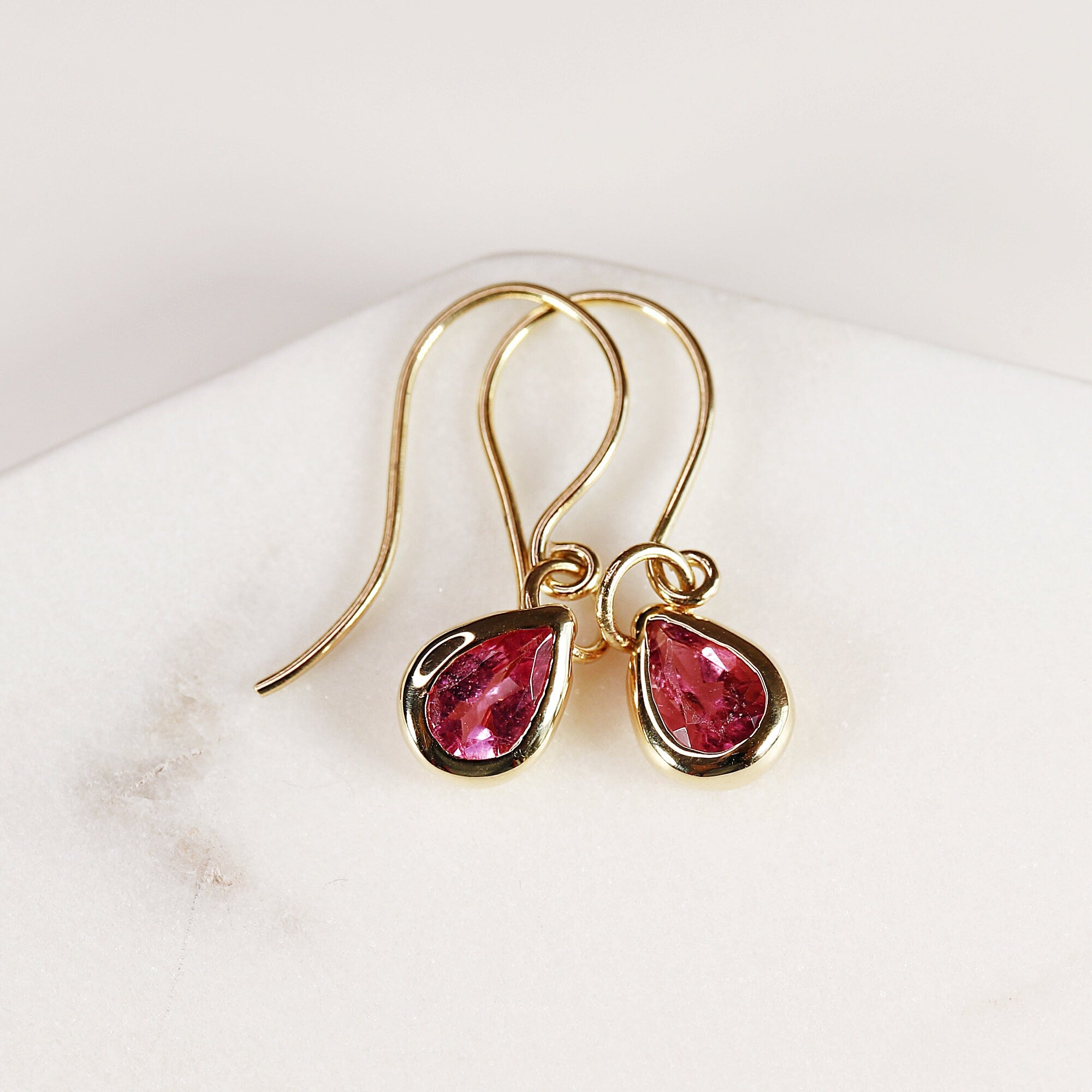 18k Gold Pink Tourmaline Earrings