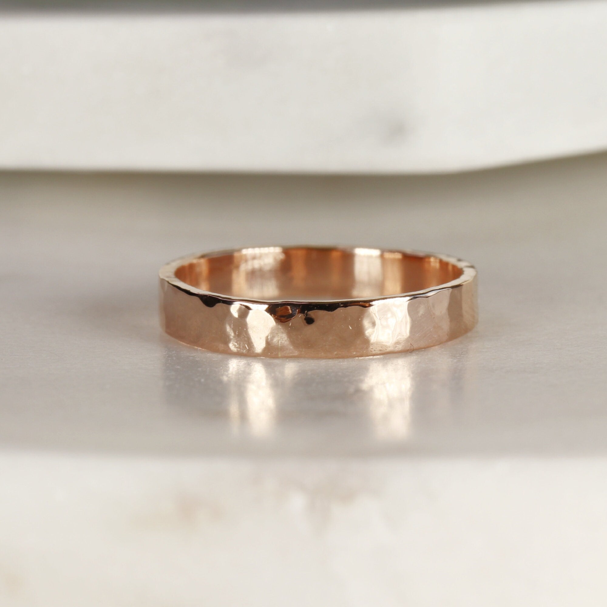 14k Rose Gold Hammered Wedding Band 3mm