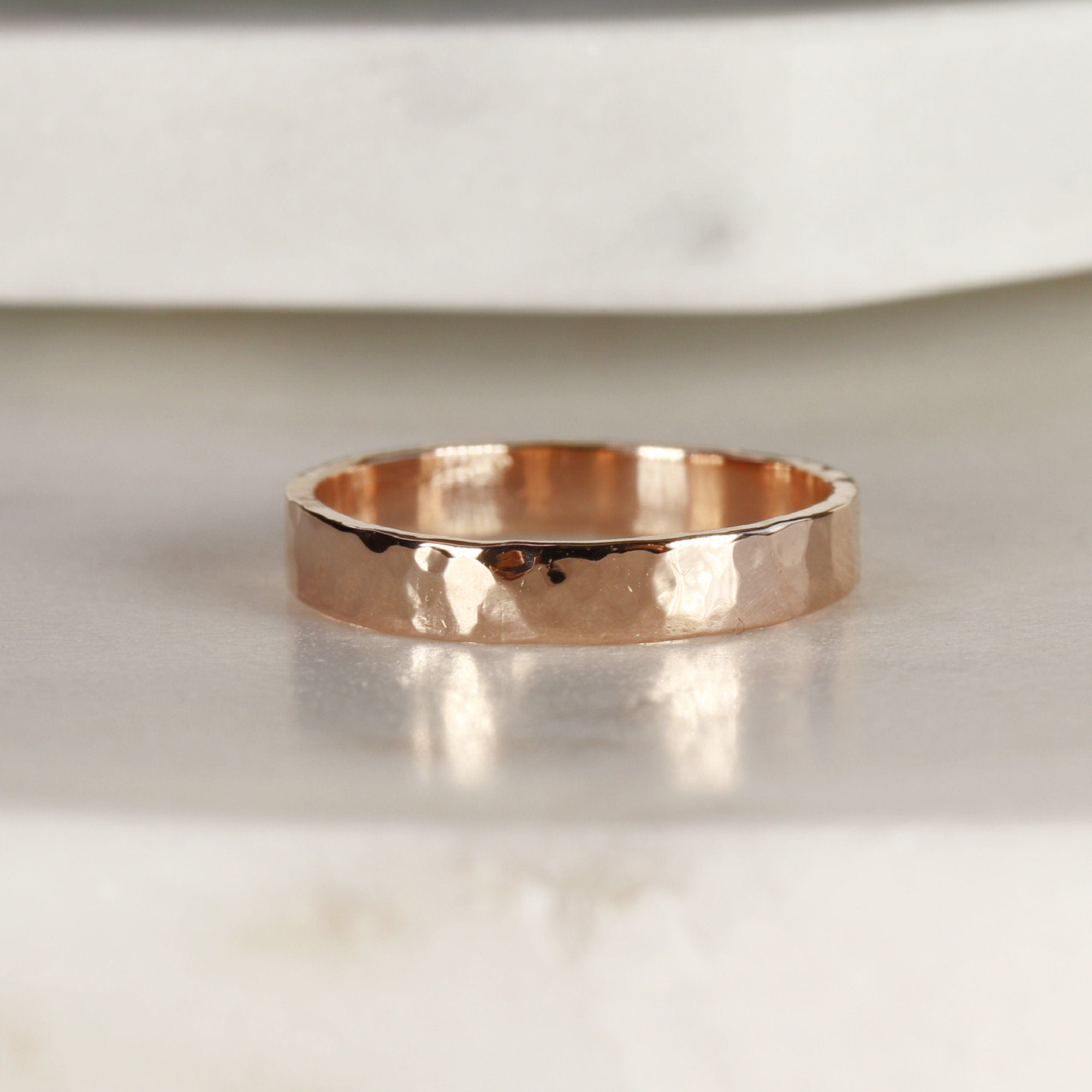 14k Rose Gold Hammered Wedding Band 3mm - Melt'm Jewelry