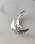 Pave Diamond Crescent Moon Earrings Sterling Silver Hammered