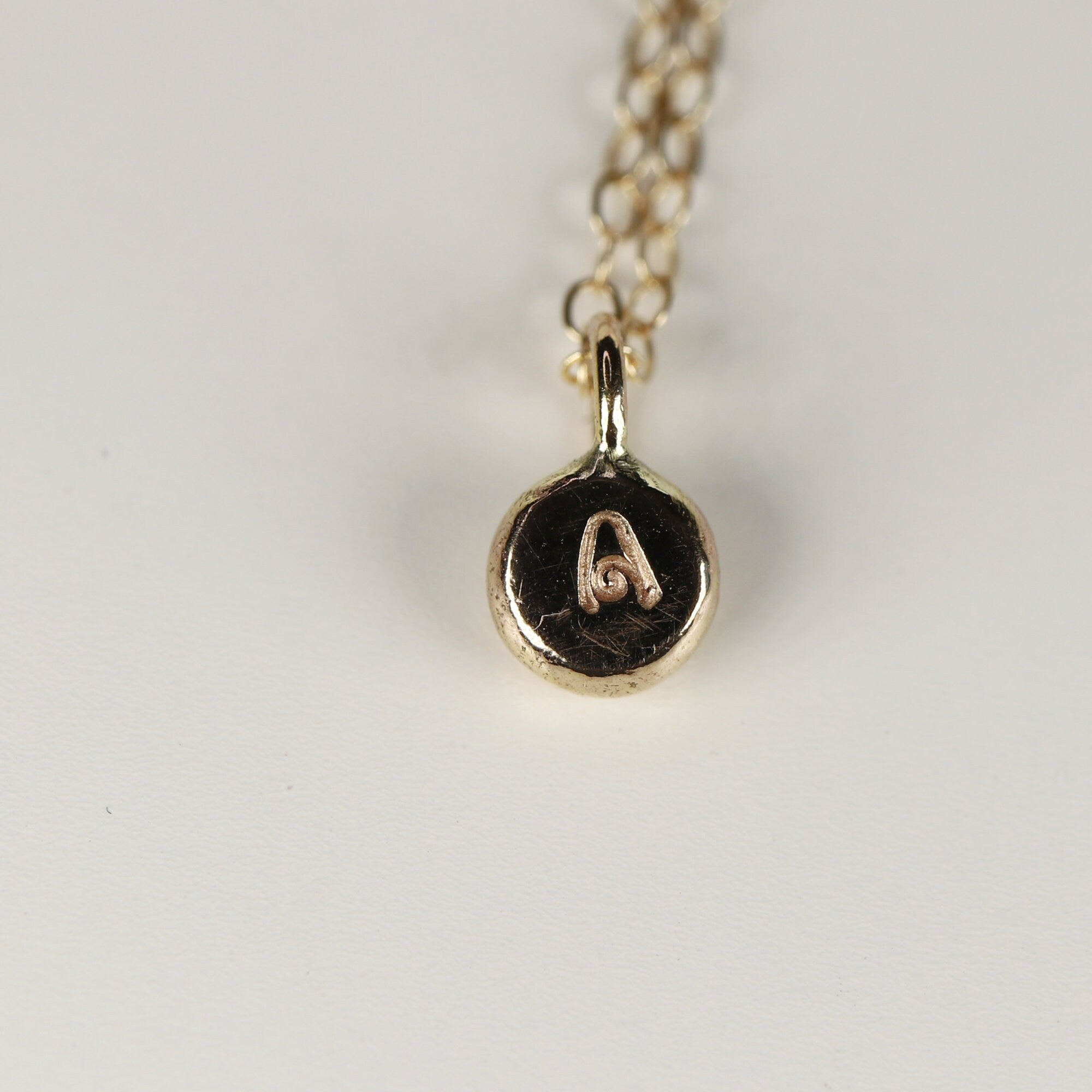 14k Solid Gold Rustic Pebble Initial Necklace