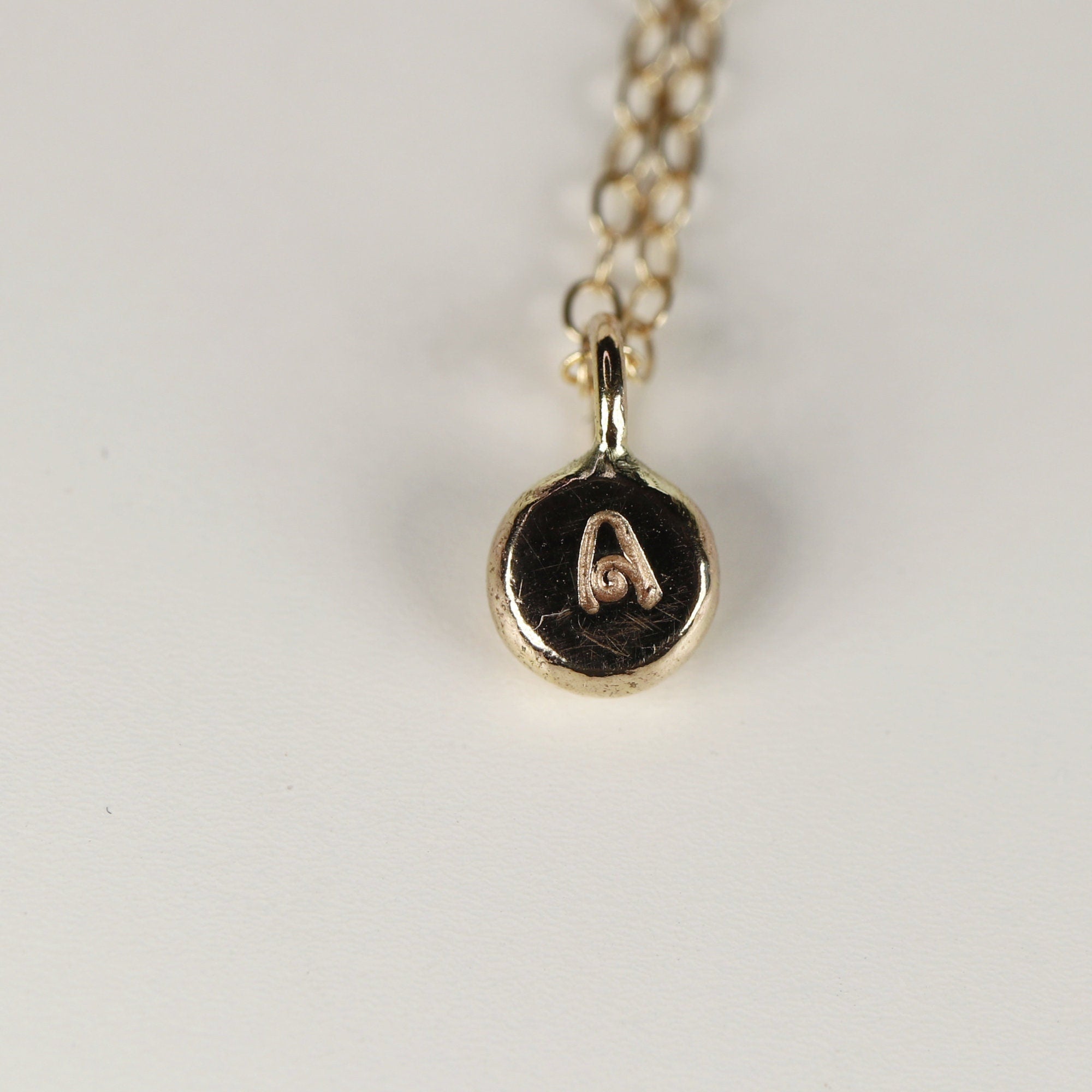 14k Solid Gold Rustic Pebble Initial Necklace - Melt'm Jewelry