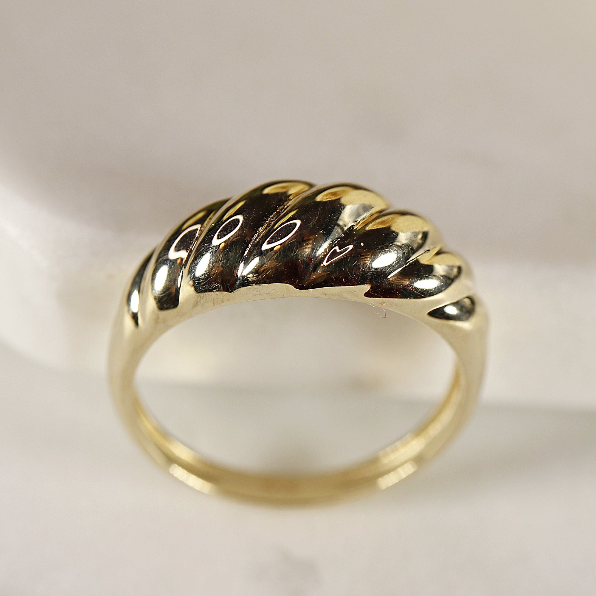 14k Solid Gold Croissant Ring, Chunky Dome Ring