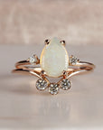 14k Rose Gold Australian Opal Engagement Ring Set with Diamond Curved Wedding Band