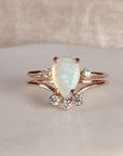 14k Rose Gold Australian Opal Engagement Ring Set with Diamond Curved Wedding Band