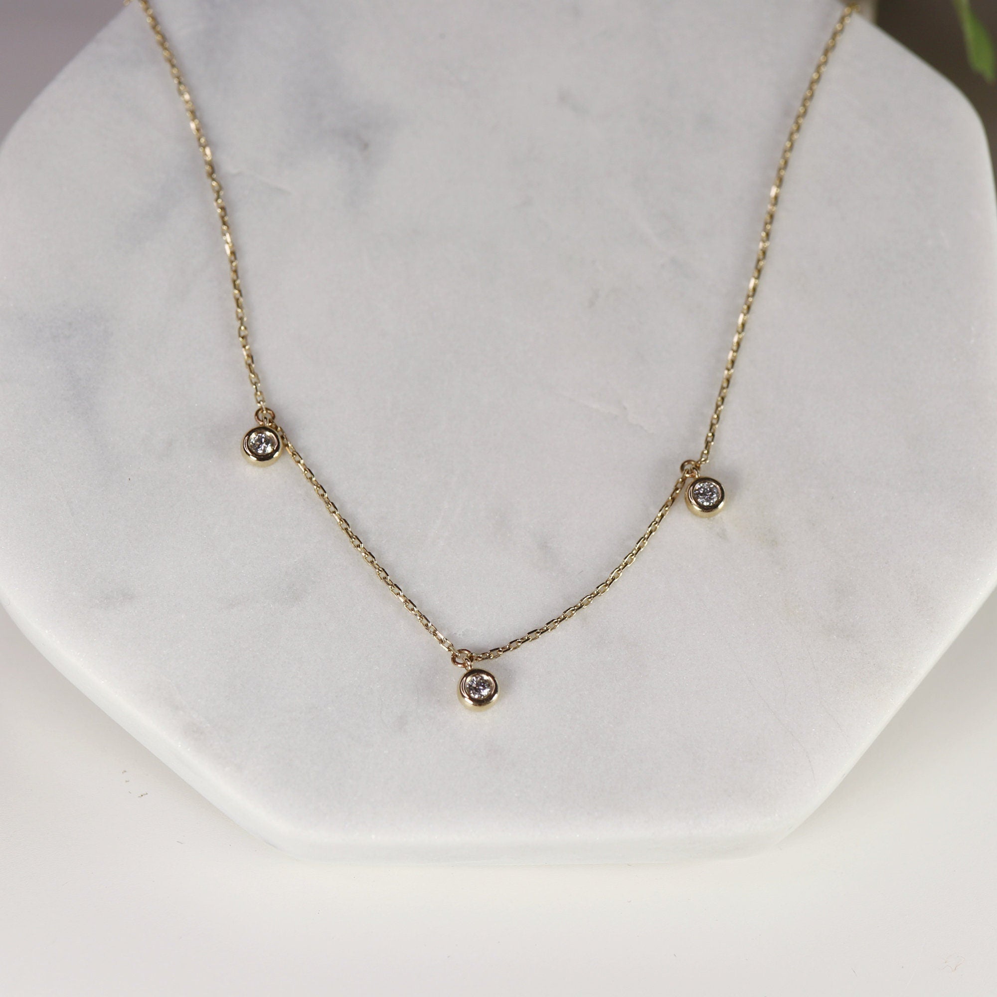 Diamond Station Necklace in 14k Solid Gold