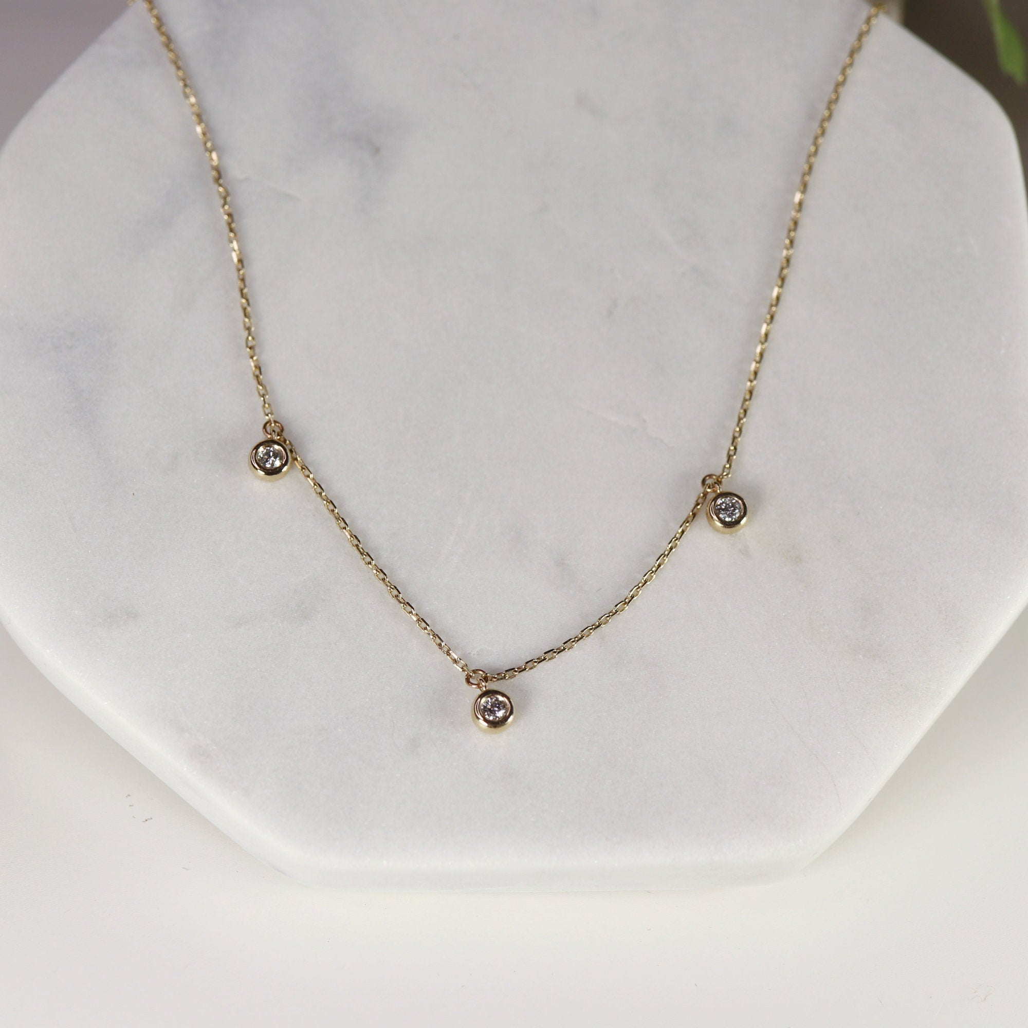 3 Diamond Station Necklace in 14k Gold - Melt'm Jewelry