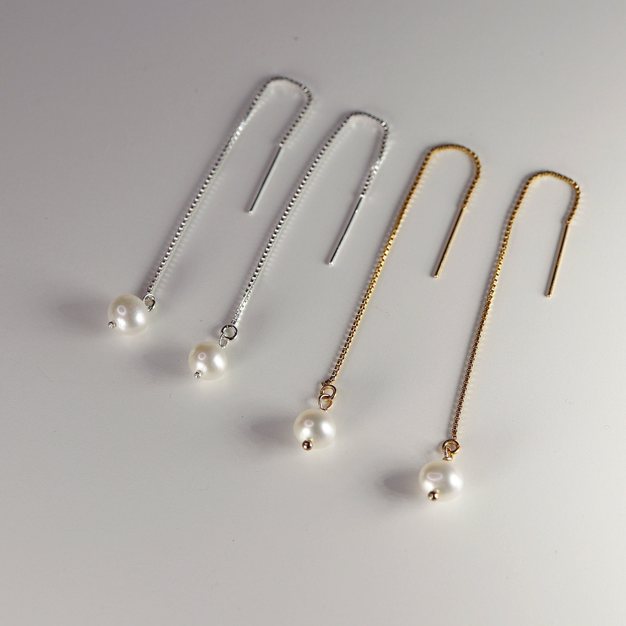 Freshwater Pearl Chain Earrings in Gold Filled, Solid Gold or Sterling Silver - Melt'm Jewelry